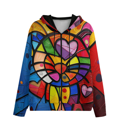 Men's Zip Up Hoodie Colorful Cat Abstract Shapes