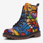 Leather Boots Colorful Cat Abstract Shapes