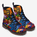 Leather Boots Colorful Cat Abstract Shapes