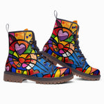 Leather Boots Colorful Cat Abstract Shapes