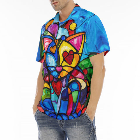 Men's Polo Shirt Colorful Cat Abstract Shapes