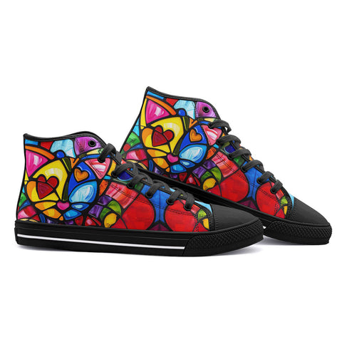 High-Top Canvas Shoes Colorful Cat Abstract Shapes