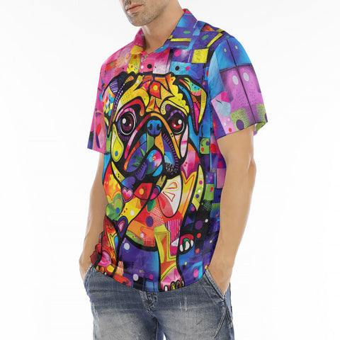 Men's Polo Shirt Colorful Pug Dog Abstract Shapes
