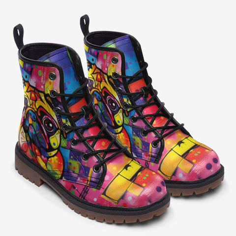 Leather Boots Colorful Pug Dog Abstract Shapes