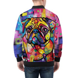 Bomber Jacket Colorful Pug Dog Abstract Shapes