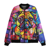 Bomber Jacket Colorful Pug Dog Abstract Shapes