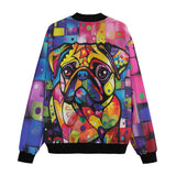 Bomber Jacket Colorful Pug Dog Abstract Shapes