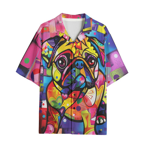 Hawaiian Shirt Colorful Pug Dog Abstract Shapes