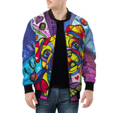 Bomber Jacket Colorful Pug Dog Abstract Shapes
