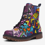 Leather Boots Colorful Pug Dog Abstract Shapes