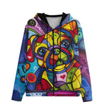 Men's Zip Up Hoodie Colorful Pug Dog Abstract Shapes