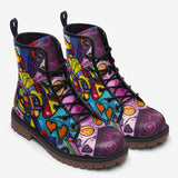 Leather Boots Colorful Pug Dog Abstract Shapes