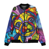 Bomber Jacket Colorful Pug Dog Abstract Shapes