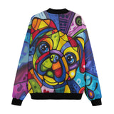 Bomber Jacket Colorful Pug Dog Abstract Shapes