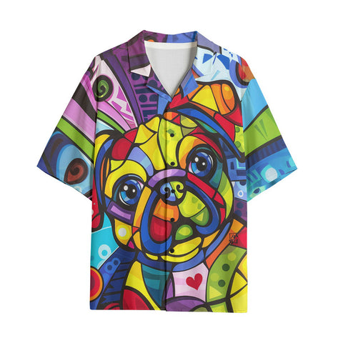 Hawaiian Shirt Colorful Pug Dog Abstract Shapes