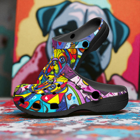 Classic Clogs Colorful Pug Dog Abstract Shapes
