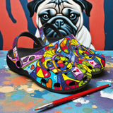 Classic Clogs Colorful Pug Dog Abstract Shapes