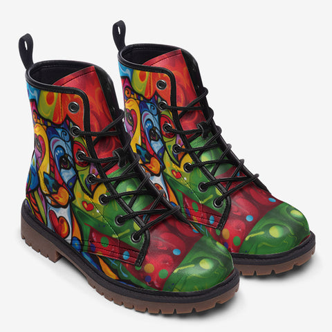 Leather Boots Colorful Dog Abstract Shapes