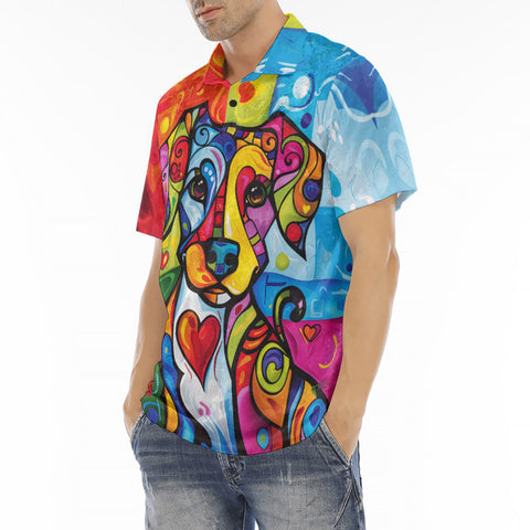 Men's Polo Shirt Colorful Dog Abstract Shapes