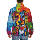 Down-Padded Puffer Jacket Colorful Dog Abstract Shapes