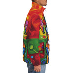 Down-Padded Puffer Jacket Colorful Dog Abstract Shapes