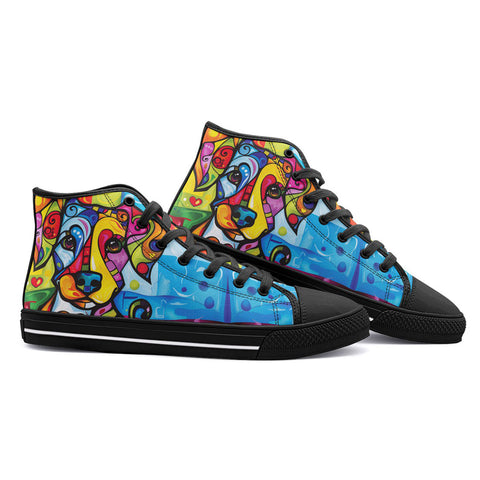 High-Top Canvas Shoes Colorful Dog Abstract Shapes