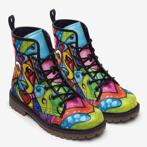 Leather Boots Colorful Dog Abstract Shapes