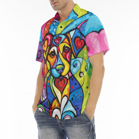 Men's Polo Shirt Colorful Dog Abstract Shapes