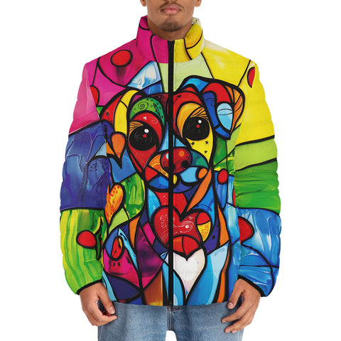 Down-Padded Puffer Jacket Colorful Dog Abstract Shapes