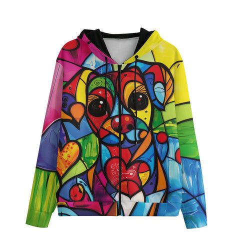 Men's Zip Up Hoodie Colorful Dog Abstract Shapes