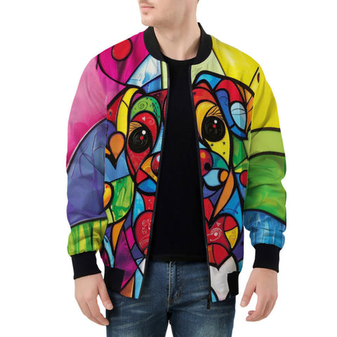Bomber Jacket Colorful Dog Abstract Shapes