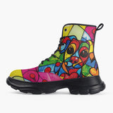 Casual Leather Chunky Boots Colorful Dog Abstract Shapes