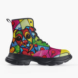 Casual Leather Chunky Boots Colorful Dog Abstract Shapes