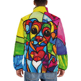 Down-Padded Puffer Jacket Colorful Dog Abstract Shapes