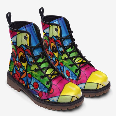 Leather Boots Colorful Dog Abstract Shapes