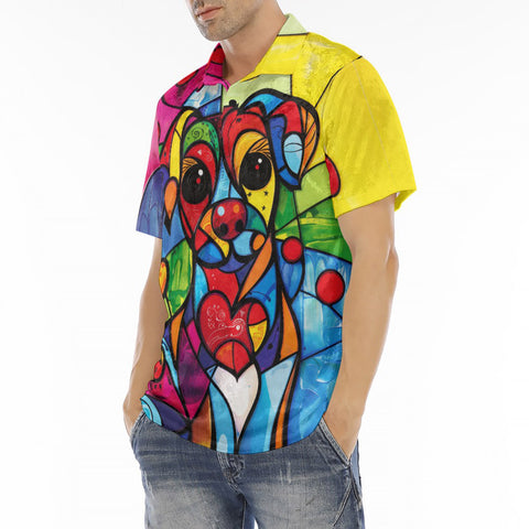 Men's Polo Shirt Colorful Dog Abstract Shapes