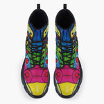 Casual Leather Chunky Boots Colorful Dog Abstract Shapes