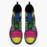 Casual Leather Chunky Boots Colorful Dog Abstract Shapes