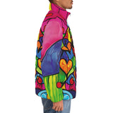 Down-Padded Puffer Jacket Colorful Dog Abstract Shapes