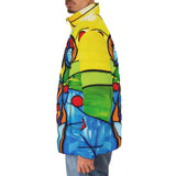 Down-Padded Puffer Jacket Colorful Dog Abstract Shapes