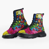 Casual Leather Chunky Boots Colorful Dog Abstract Shapes