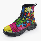 Casual Leather Chunky Boots Colorful Dog Abstract Shapes