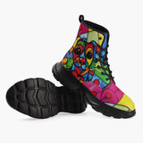 Casual Leather Chunky Boots Colorful Dog Abstract Shapes