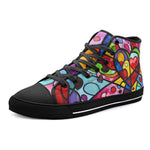 High-Top Canvas Shoes Vibrant Colorful Painting of Hearts