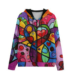 Men's Zip Up Hoodie Vibrant Colorful Painting of Hearts