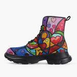 Casual Leather Chunky Boots Vibrant Colorful Painting of Hearts