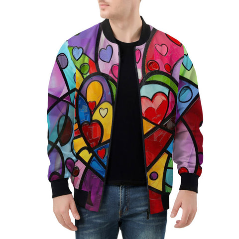 Bomber Jacket Vibrant Colorful Painting of Hearts