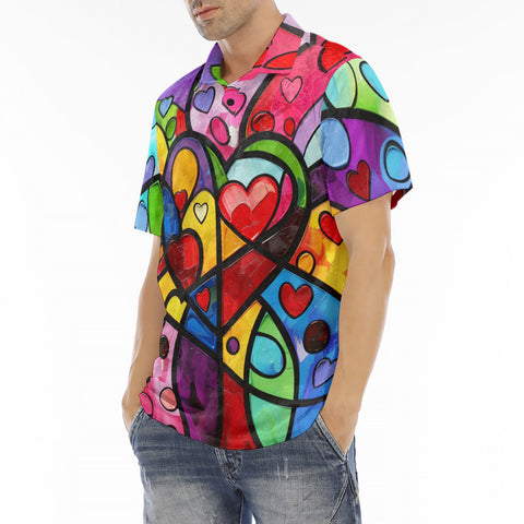 Men's Polo Shirt Vibrant Colorful Painting of Hearts