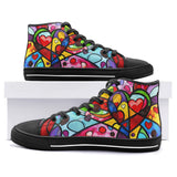 High-Top Canvas Shoes Vibrant Colorful Painting of Hearts