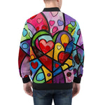 Bomber Jacket Vibrant Colorful Painting of Hearts